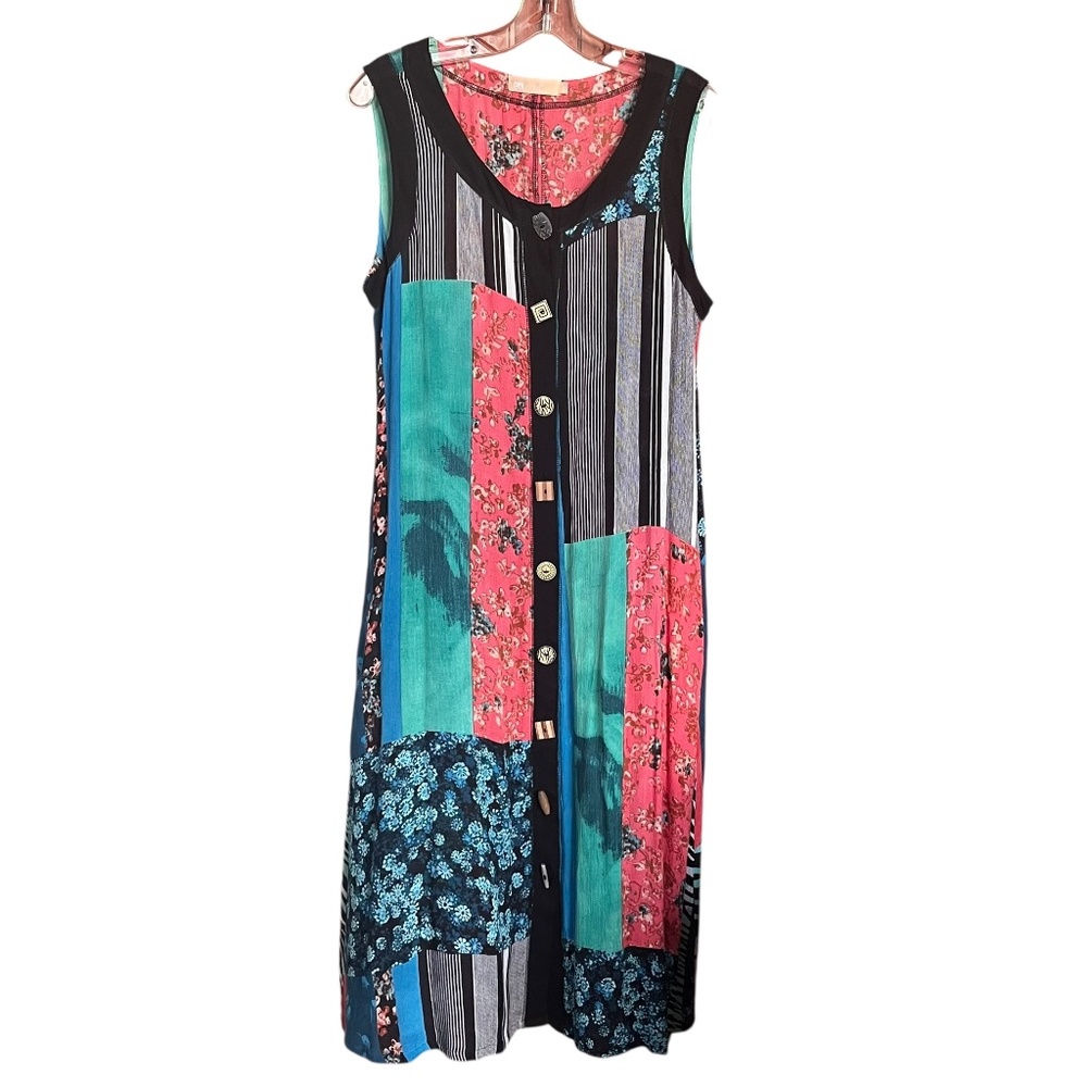 La Cera Multicolor Rayon Patchwork Button Front S… - image 1